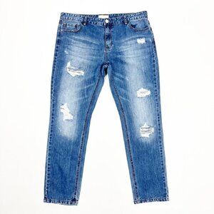 Stradivarius Mom Jean Women's Size 10 Blue Straight Leg High-Rise Distressed